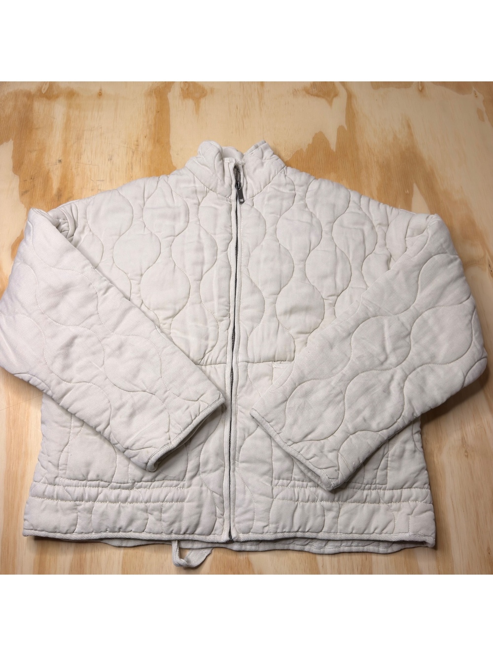 Zara Cream Wavy Stitching Quilted Jacket Size Small